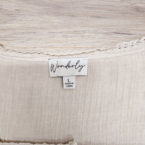Wonderly Womens Beige Peasant Longsleeve Crochet Blouse Large - Picture 5 of 9